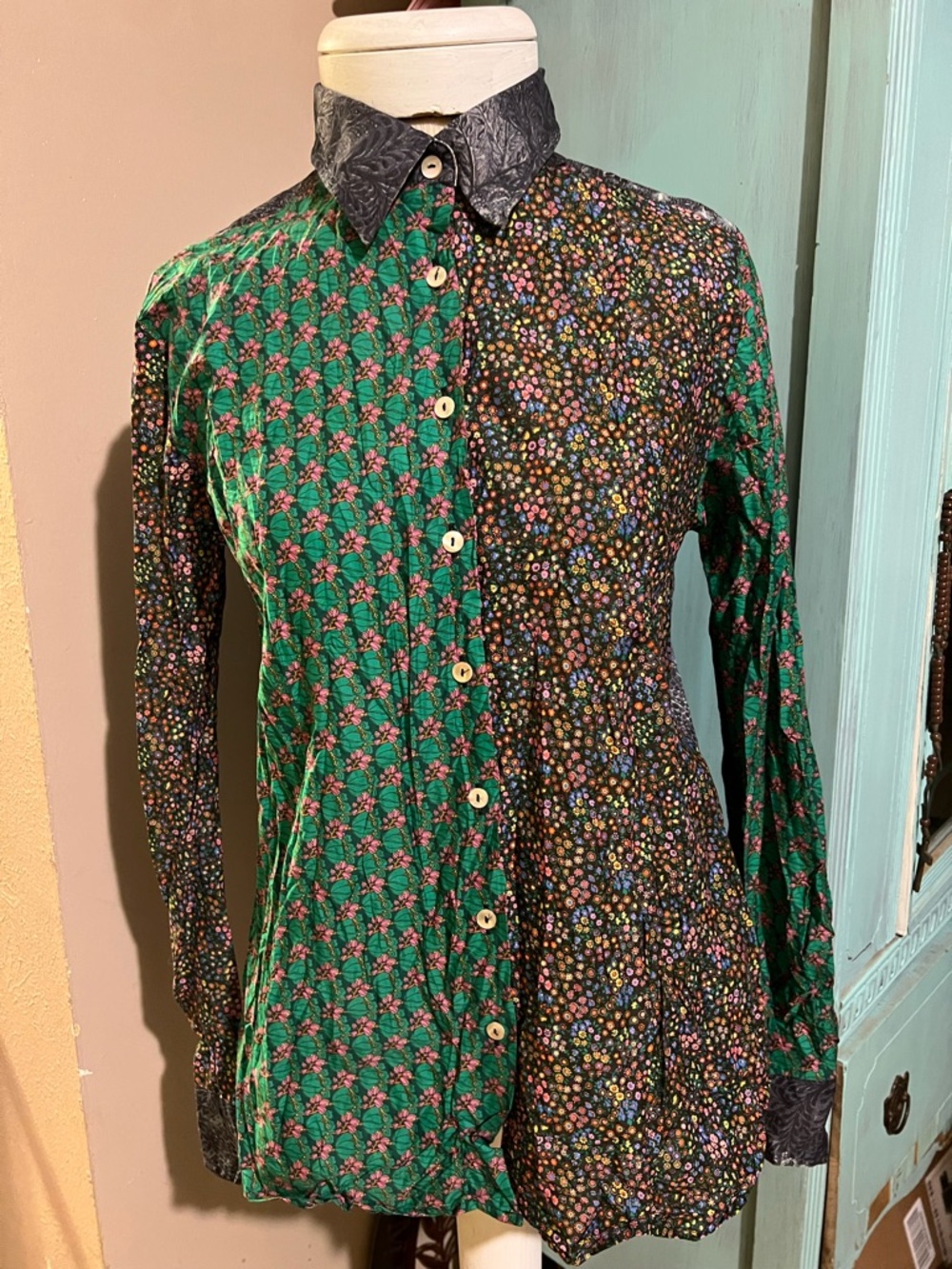 Miki Thumb Italy NWT 100% Cotton Liberty Crinkled Shirt Women Boho Print Large L